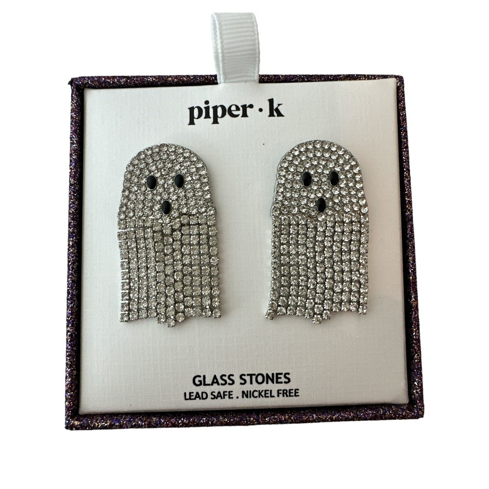 Halloween Ghost‎  Earrings Glass Stones NWT